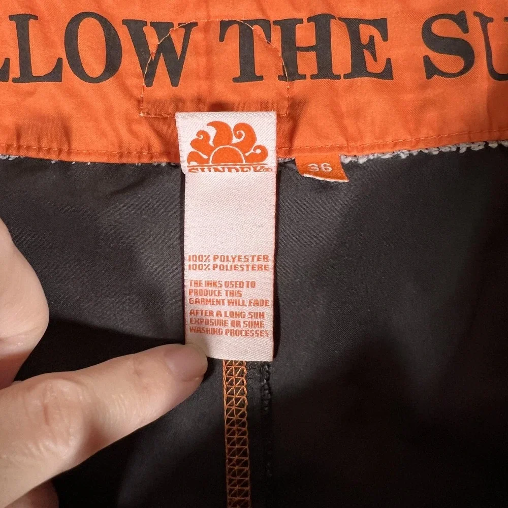 Sundek Board Shorts‎ Mens 36 Brown Orange Swim Trunks Drawstring Back Pocket
